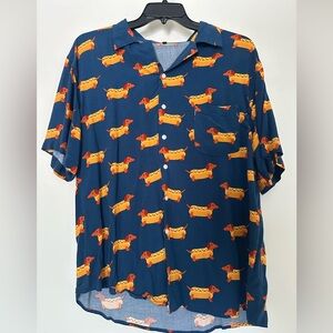Dachshund Hot Dog Short Sleeve Button Up